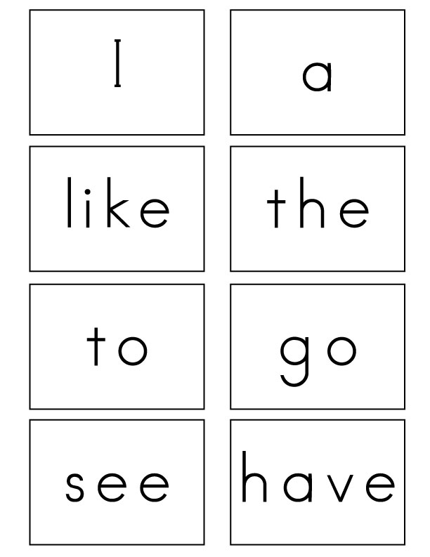 visual flash cards sight words