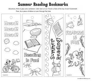 Summer Reading Bookmarks to Color