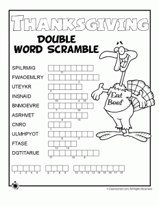 Thanksgiving Double Word Scramble Answer Key