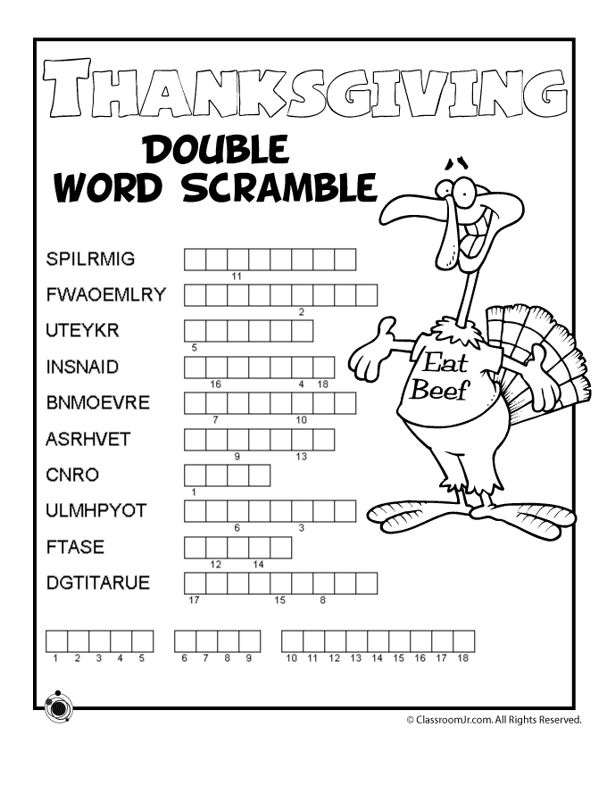 15 Fun to Solve Thanksgiving Word Scrambles Kitty Baby Love