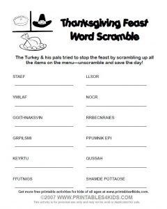 Thanksgiving Feast Word Scramble