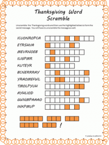 Thanksgiving Word Scramble Games for Adults