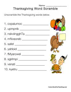Thanksgiving Word Scramble Hard