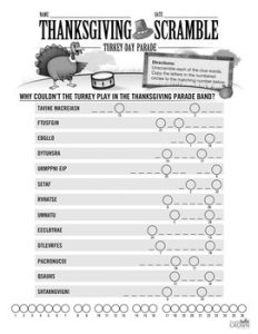 Thanksgiving Word Scramble Worksheet Answers