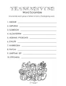 Thanksgiving Word Scramble for Middle School