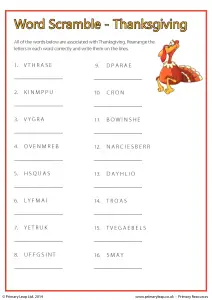 Thanksgiving Word Scrambles Free Printables