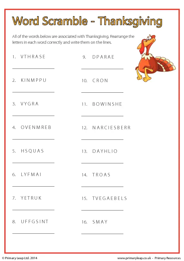 15 Fun to Solve Thanksgiving Word Scrambles Kitty Baby Love