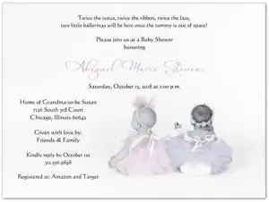 Twin Ballerina Baby Shower Invitations
