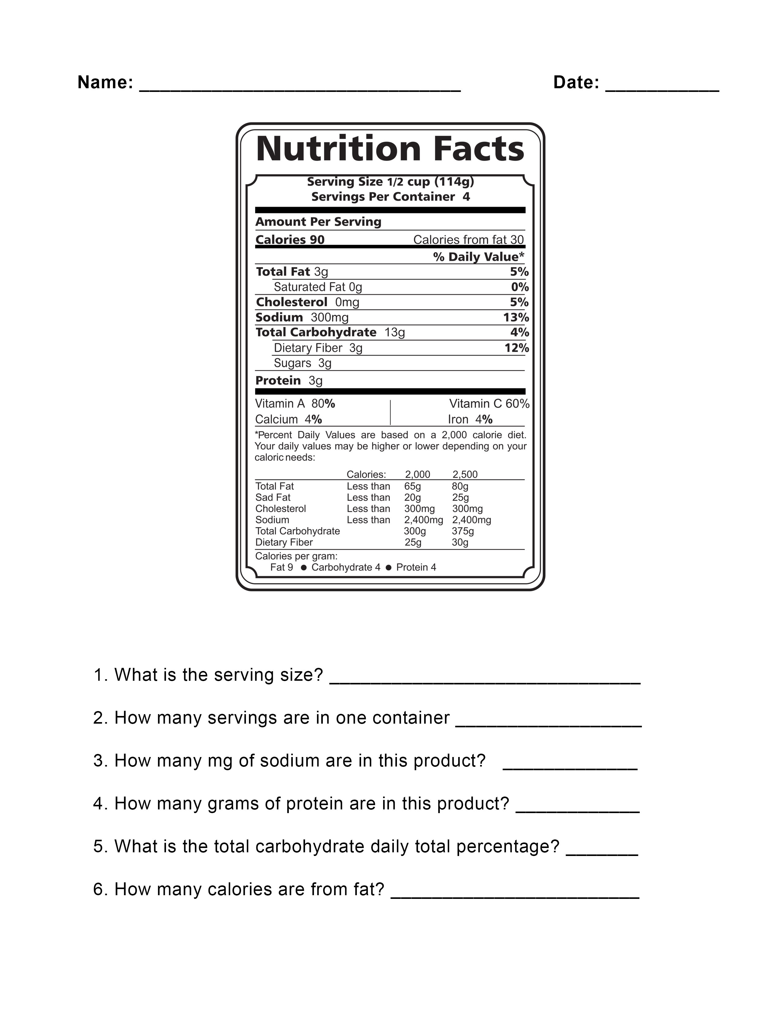 31 Nutrition Label Worksheet Answer Labels Database 2020