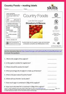 Food Label Worksheet for Adults