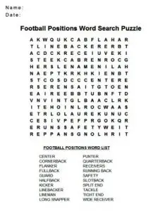 Football Positions Word Search Answers