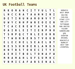 Football Word Search Teams