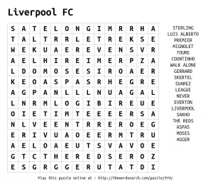 Liverpool Football Club Word Search