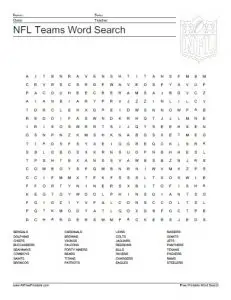 NFL Football Teams Word Search Answers