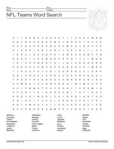 NFL Football Teams Word Search Answers