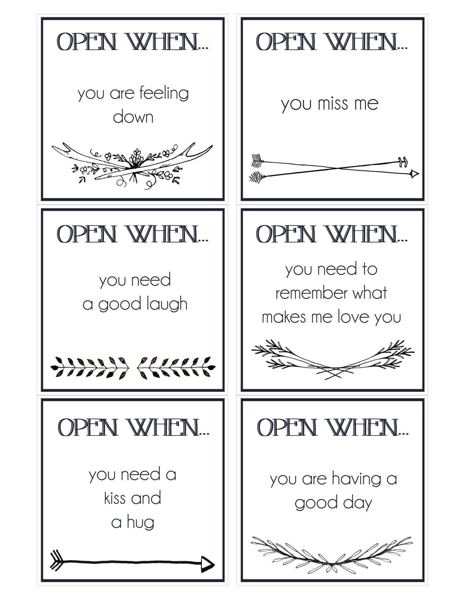 Open When Letter Printables Free