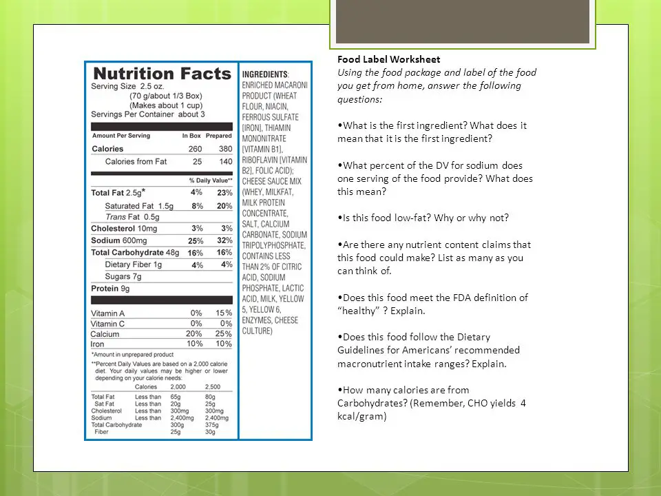 Reading Nutrition Labels Worksheet Answers | Besto Blog
