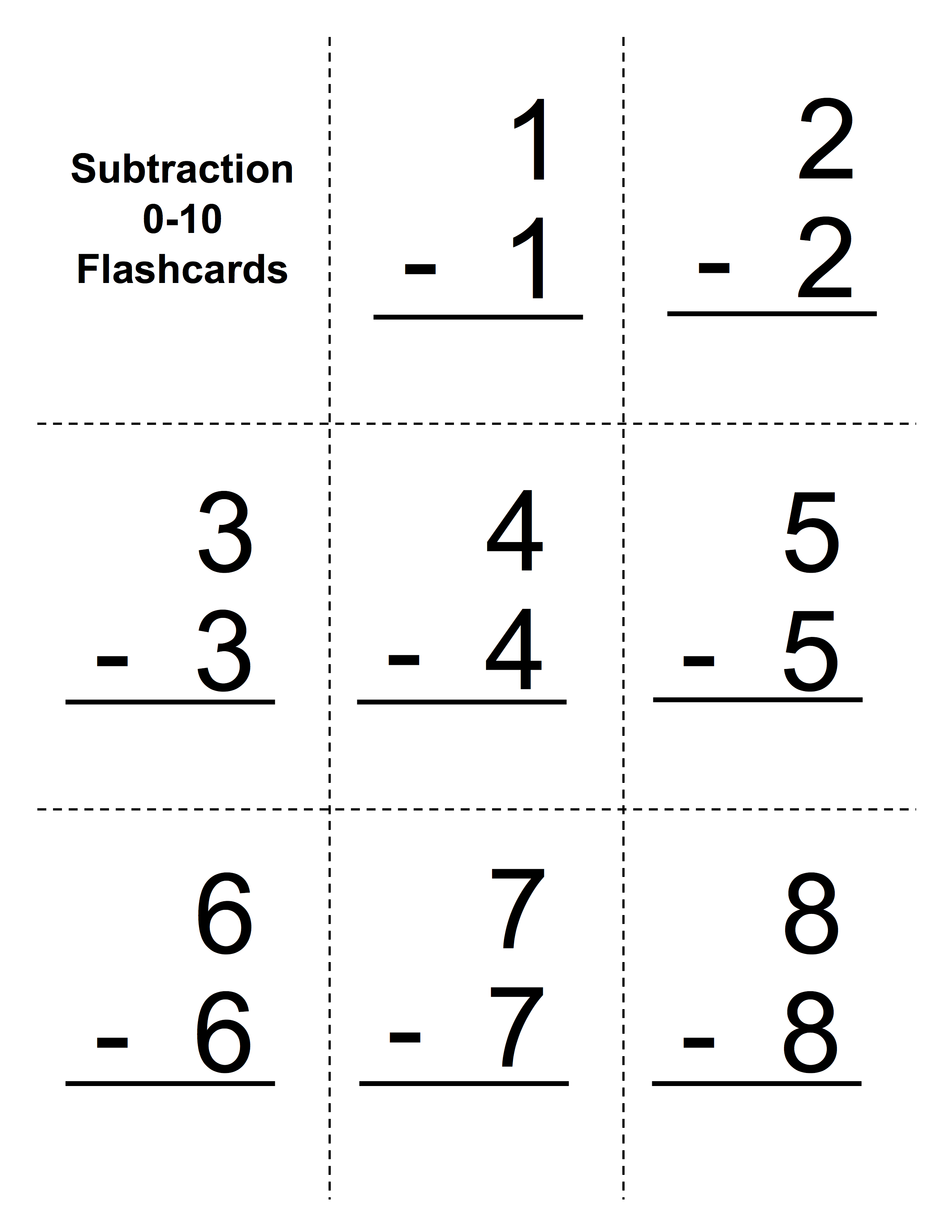 Free Printable Subtraction Flashcards