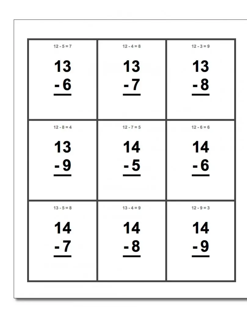 Free Printable Subtraction Cards