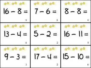 Subtraction Math Facts Flash Cards