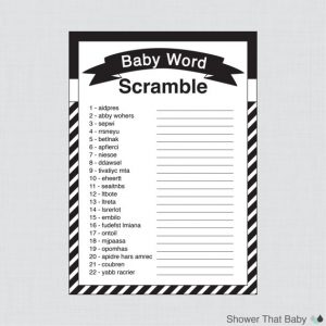 Baby Shower Word Scramble Black And White