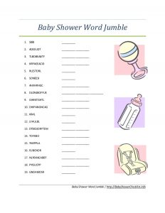 Baby Shower Word Scramble English
