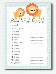 Baby Shower Word Scramble Free Download