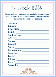 Baby Shower Word Scramble Game