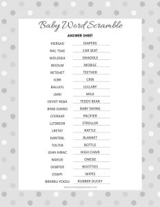 Baby Shower Word Scramble Game with Answers