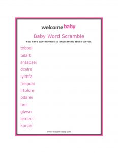 Baby Shower Word Scramble Hard