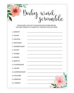 Baby Shower Word Scramble Printable
