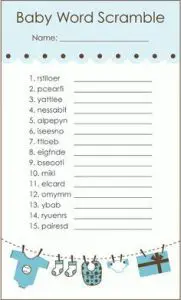 Baby Shower Word Scramble Template