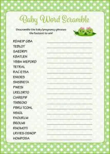 Baby Shower Word Scramble for Twins