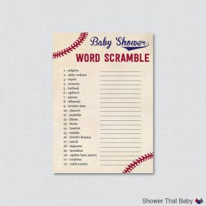 Baseball Baby Shower Word Scramble