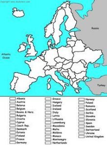 Blank Continent Map with Word Bank