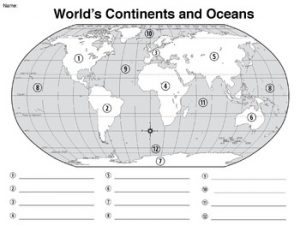 Blank World Map with Continents and Oceans