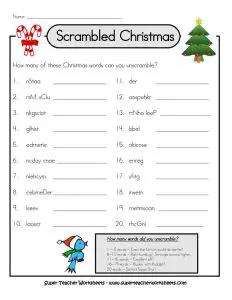 Christmas Holiday Word Scramble