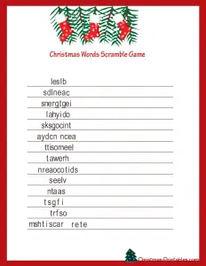 Christmas Traditions Word Scramble