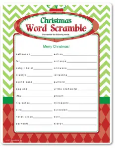 Christmas Word Scramble Answer Key
