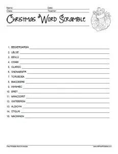 Christmas Word Scramble Puzzles Printable