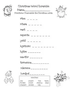 Christmas Word Scramble for First Grade