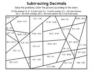 Color by Number Subtraction Decimals