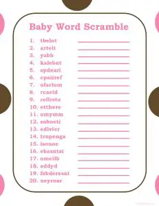 Difficult Baby Shower Word Scramble