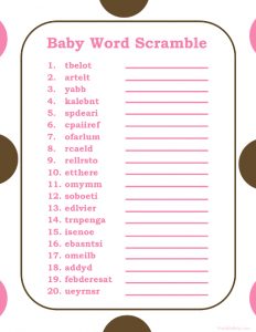 Difficult Baby Shower Word Scramble