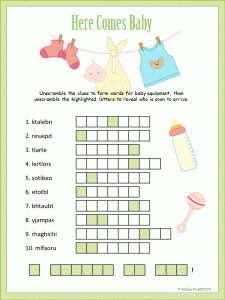 Easy Baby Shower Word Scramble