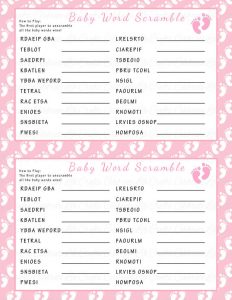 Free Baby Shower Word Scramble