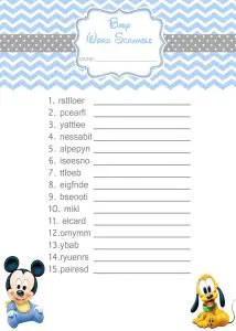 Mickey Mouse Baby Shower Word Scramble