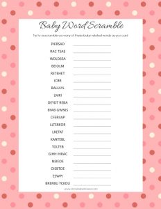 Printable Baby Shower Games Word Scramble