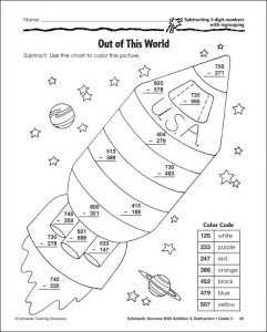 Subtraction with Regrouping Color by Number Worksheets