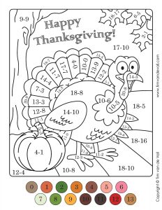 Thanksgiving Subtraction Color by Number